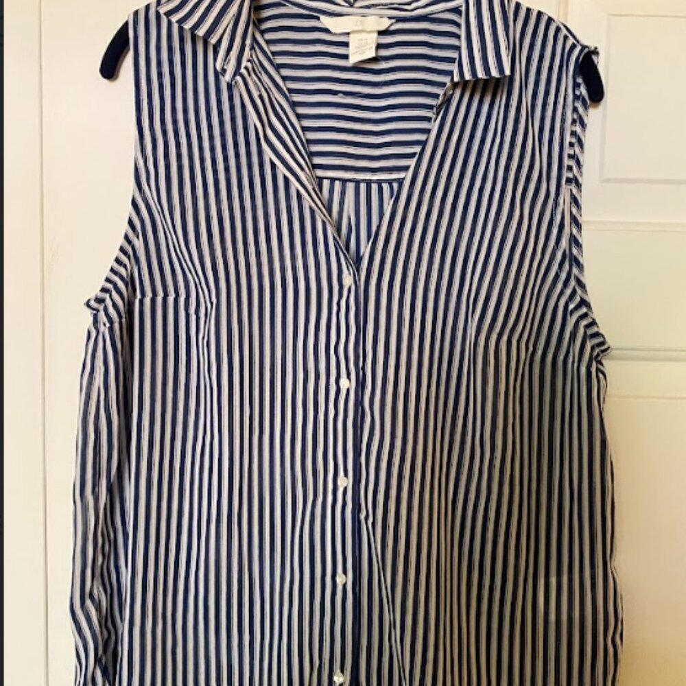 H&M Sleeveless Striped Tunic Top Size 10 Preppy, Coastal, Casual